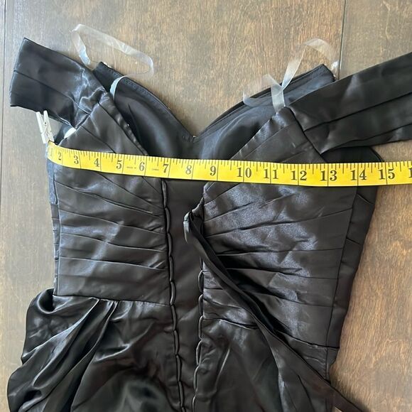 New Sexy Black Satin Off The Shoulder Pleated Long Prom Formal Dress - Picture 14 of 16